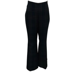 AKRIS BLACK / BROWN PLAID FLARED WOOL PANTS